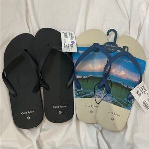 2 pair LOT •CLUB ROOM• Santino Men’s Flip Flops // black & ocean print // NWT